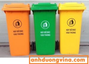 Thùng rác nhựa 120L xanh, vàng, cam