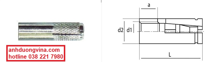 Bản vẽ Tắc kê đạn M10x40mm – Nở đạn - Mạ kẽm