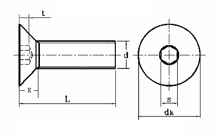  Bản vẽ bulong Lục giác chìm đầu côn inox 304 - DIN 7991