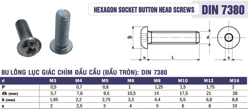 Tiêu chuẩn bulong lục giác chìm đầu dù mạ kẽm 10.9