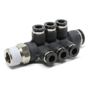 Đầu Nối Nhanh Khí Nén Dạng Chữ T Sáu Nhánh Ren Ngoài Pisco PKVD10-6-03