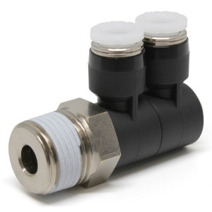 Đầu Nối Nhanh Khí Nén Hai Nhánh Cong 90° Thân Lục Giác Trụ Ren Ngoài Pisco PHW1/4-03-UC