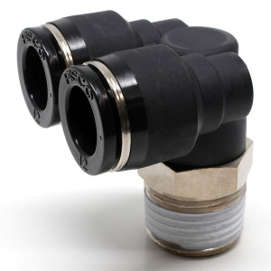 Đầu Nối Nhanh Khí Nén Hai Nhánh Cong 90° Ren Ngoài Pisco PAX12-04-UC