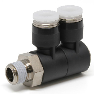 Đầu Nối Nhanh Khí Nén Hai Nhánh Cong 90° Thân Lục Giác Trụ Ren Ngoài Pisco PHW1/4-01