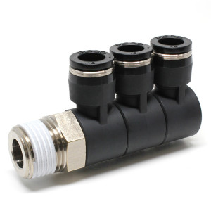 Đầu Nối Nhanh Khí Nén Ba Nhánh Cong 90° Thân Lục Giác Trụ Ren Ngoài Pisco PHT3/8-N4U