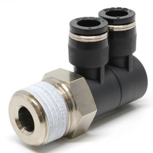 Đầu Nối Nhanh Khí Nén Hai Nhánh Cong 90° Thân Lục Giác Trụ Ren Ngoài Pisco PHW8-04-C