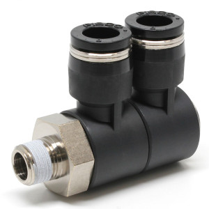 Đầu Nối Nhanh Khí Nén Hai Nhánh Cong 90° Thân Lục Giác Trụ Ren Ngoài Pisco PHW8-01-UC