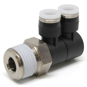 Đầu Nối Nhanh Khí Nén Hai Nhánh Cong 90° Thân Lục Giác Trụ Ren Ngoài Pisco PHW5/16-04