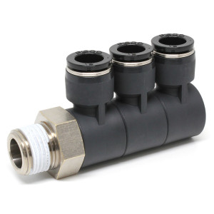 Đầu Nối Nhanh Khí Nén Ba Nhánh Cong 90° Thân Lục Giác Trụ Ren Ngoài Pisco PHT1/2-N4U