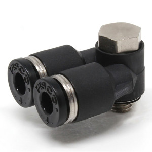 Đầu Nối Nhanh Khí Nén Hai Nhánh Cong 90° Đầu Lục Giác Trụ Ren Ngoài Pisco PA4-M5-C