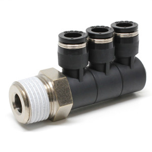 Đầu Nối Nhanh Khí Nén Ba Nhánh Cong 90° Thân Lục Giác Trụ Ren Ngoài Pisco PHT5/16-N4U