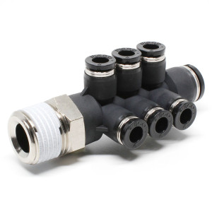 Đầu Nối Nhanh Khí Nén Dạng Chữ T Sáu Nhánh Ren Ngoài Pisco PKVD10-6-04