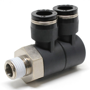 Đầu Nối Nhanh Khí Nén Hai Nhánh Cong 90° Thân Lục Giác Trụ Ren Ngoài Pisco PHW10-02-C