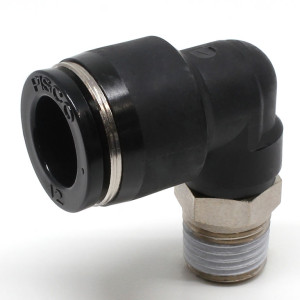Đầu Nối Nhanh Khí Nén Cong 90° Phi 12mm Ren Ngoài R1/4 Pisco PL12-02