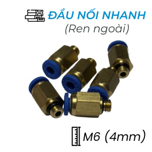 Đầu Nối Nhanh Khí Nén Ø4mm - Ren Ngoài M6 CDC MPC 04M6 (Màu Xanh)