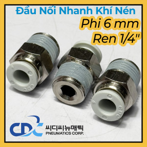 Đầu Nối Nhanh Khí Nén Ø6mm - Ren Ngoài 1/4" CDC MPC 0602N-W (Màu Trắng)