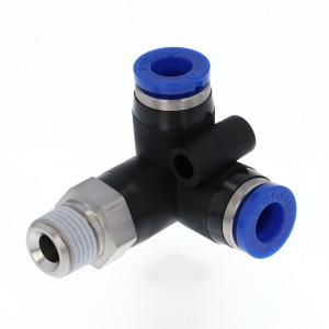 Đầu Nối Nhanh Khí Nén Hai Nhánh Chạc Ba Cong 90° Ren Ngoài Pisco SPVX10-01