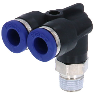 Đầu Nối Nhanh Khí Nén Hai Nhánh Cong 90° Ren Ngoài Pisco PAX8-01SUS