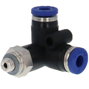 Đầu Nối Nhanh Khí Nén Hai Nhánh Chạc Ba Cong 90° Ren Ngoài Pisco PVX4-M5SUS