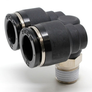 Đầu Nối Nhanh Khí Nén Hai Nhánh Cong 90° Ren Ngoài Pisco PAX12-02