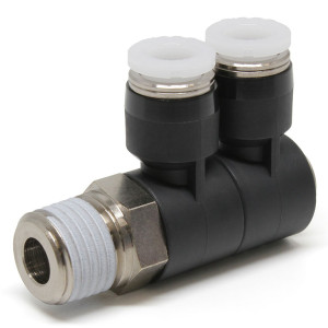 Đầu Nối Nhanh Khí Nén Hai Nhánh Cong 90° Thân Lục Giác Trụ Ren Ngoài Pisco PHW1/4-02-C
