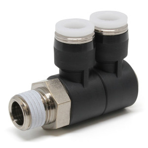 Đầu Nối Nhanh Khí Nén Hai Nhánh Cong 90° Thân Lục Giác Trụ Ren Ngoài Pisco PHW5/16-02W