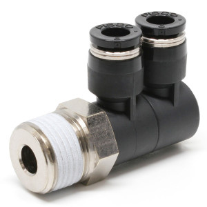 Đầu Nối Nhanh Khí Nén Hai Nhánh Cong 90° Thân Lục Giác Trụ Ren Ngoài Pisco PHW6-03-C