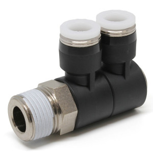 Đầu Nối Nhanh Khí Nén Hai Nhánh Cong 90° Thân Lục Giác Trụ Ren Ngoài Pisco PHW5/16-N3U