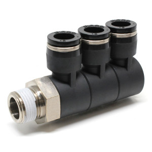 Đầu Nối Nhanh Khí Nén Ba Nhánh Cong 90° Thân Lục Giác Trụ Ren Ngoài Pisco PHT3/8-N3U