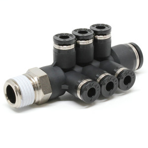 Đầu Nối Nhanh Khí Nén Dạng Chữ T Sáu Nhánh Ren Ngoài Pisco PKVD8-4-02