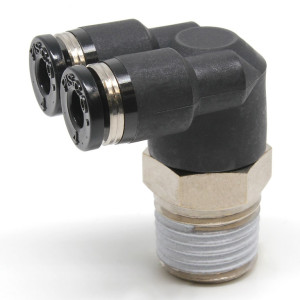 Đầu Nối Nhanh Khí Nén Hai Nhánh Cong 90° Ren Ngoài Pisco PAX4-02-C