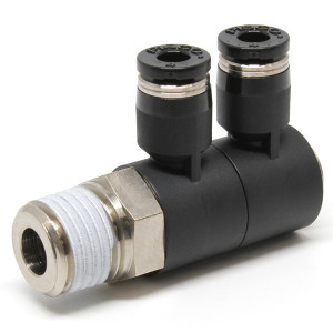 Đầu Nối Nhanh Khí Nén Hai Nhánh Cong 90° Thân Lục Giác Trụ Ren Ngoài Pisco PHW4-02-C