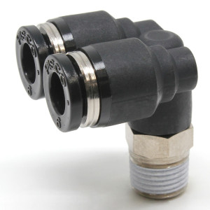 Đầu Nối Nhanh Khí Nén Hai Nhánh Cong 90° Ren Ngoài Pisco PAX1/4-N1U
