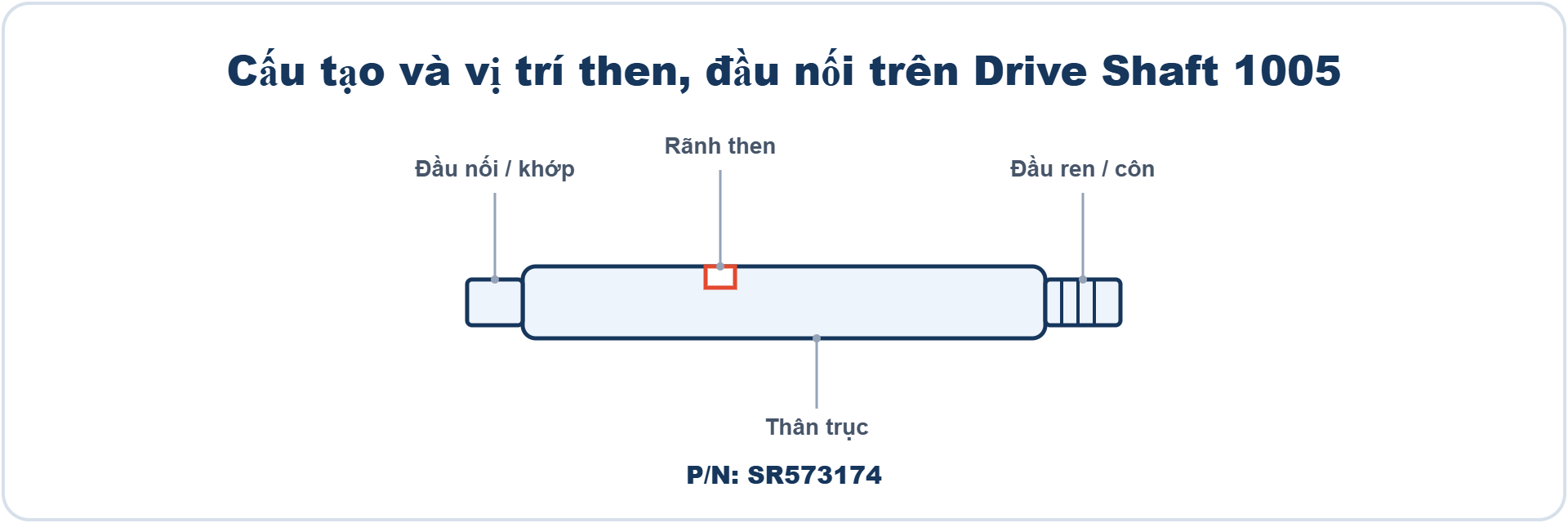 Các vị trí kỹ thuật chính trên Drive Shaft 1005 của bơm Heishin 2NHL20FF.