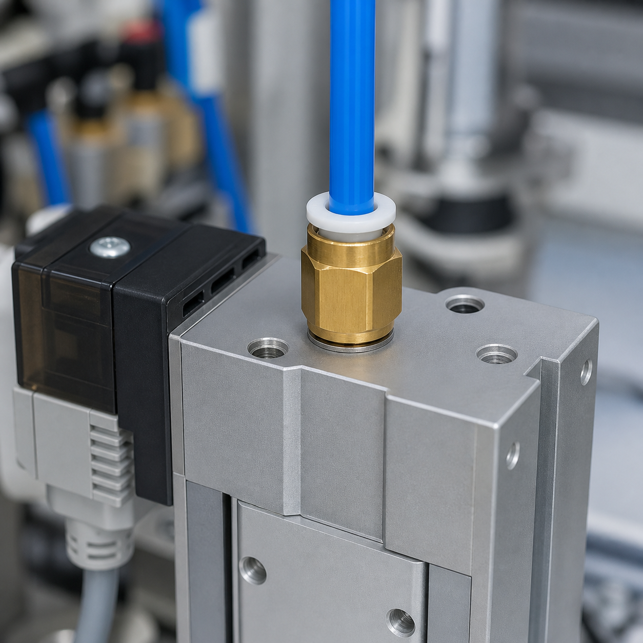 Ứng dụng SMC KQ2H06-M5A nối ống 6mm vào van Ứng dụng đầu nối SMC KQ2H06-M5A trên van điện từ