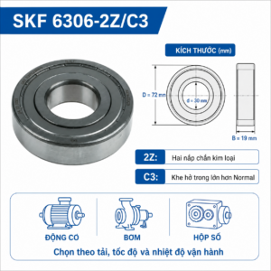 Sơ đồ kích thước và ý nghĩa mã vòng bi SKF 6306-2Z/C3
