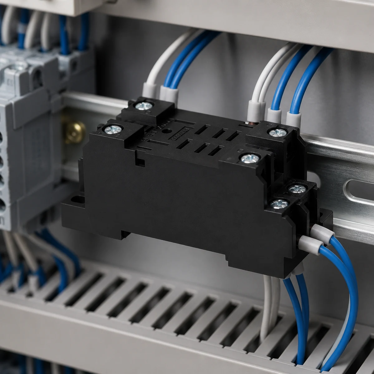 de-relay-omron-ptfz-08-e-ung-dung Đế OMRON PTFZ-08-E kết nối relay trong tủ điện