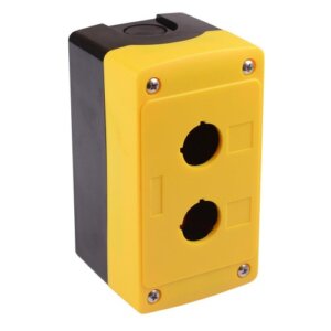Hộp điều khiển 2 lỗ lắp nút nhấn phi 22 màu vàng đen