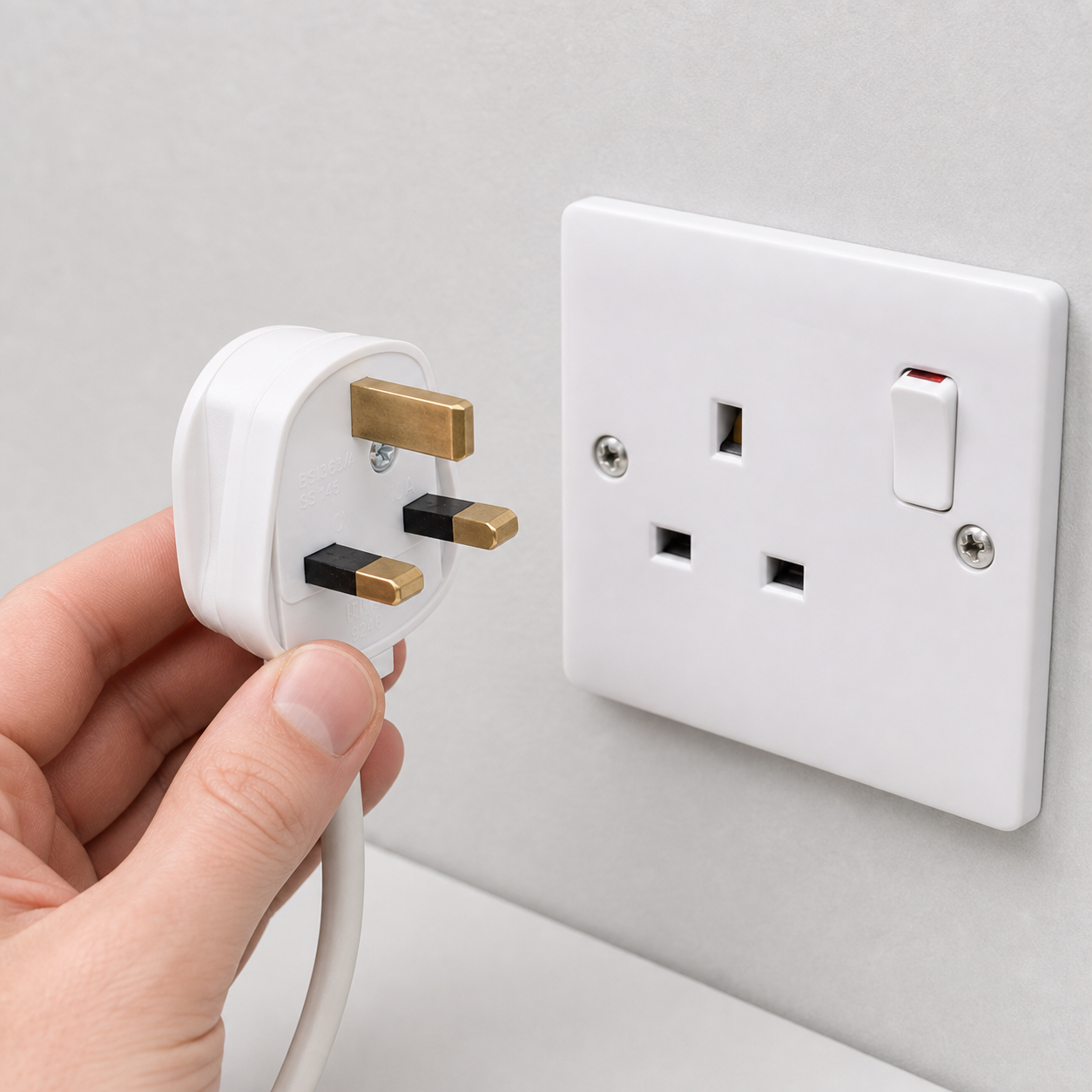 Minh họa phích cắm 3 chấu 13A lắp với ổ cắm tương thích Ứng dụng phích cắm 3 chấu 13A