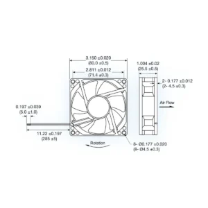 Bản vẽ kích thước quạt MR8025H24B-FSR 80x80x25mm