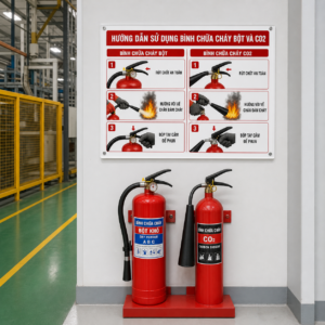 Bảng mica hướng dẫn sử dụng bình chữa cháy lắp tại nhà máy