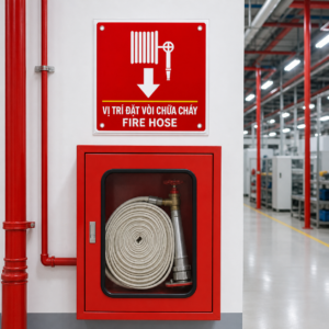 Bảng mica vị trí đặt vòi chữa cháy lắp trên tủ vòi chữa cháy