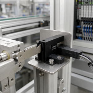 Ứng dụng cảm biến quang OMRON EE-SX672 phát hiện vị trí lá cờ kim loại