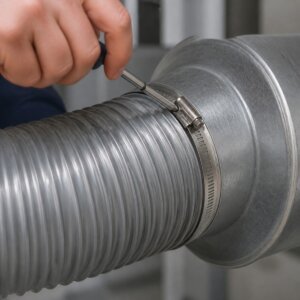 Cổ dê inox 304 phi 120 siết ống gió mềm vào đầu nối