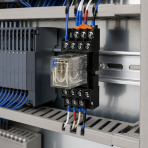 Đế rơ le CYF14A-E 14 chân gắn ray DIN và đấu dây trong tủ điện