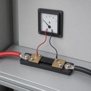 Đấu điện trở shunt 50A/75mV nối tiếp tải và ampe kế DC