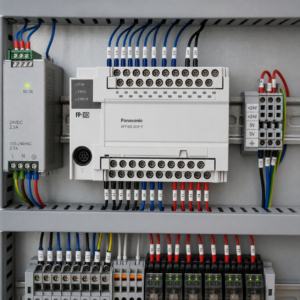 PLC Panasonic AFPX0L30R-F lắp trên ray DIN trong tủ điều khiển máy