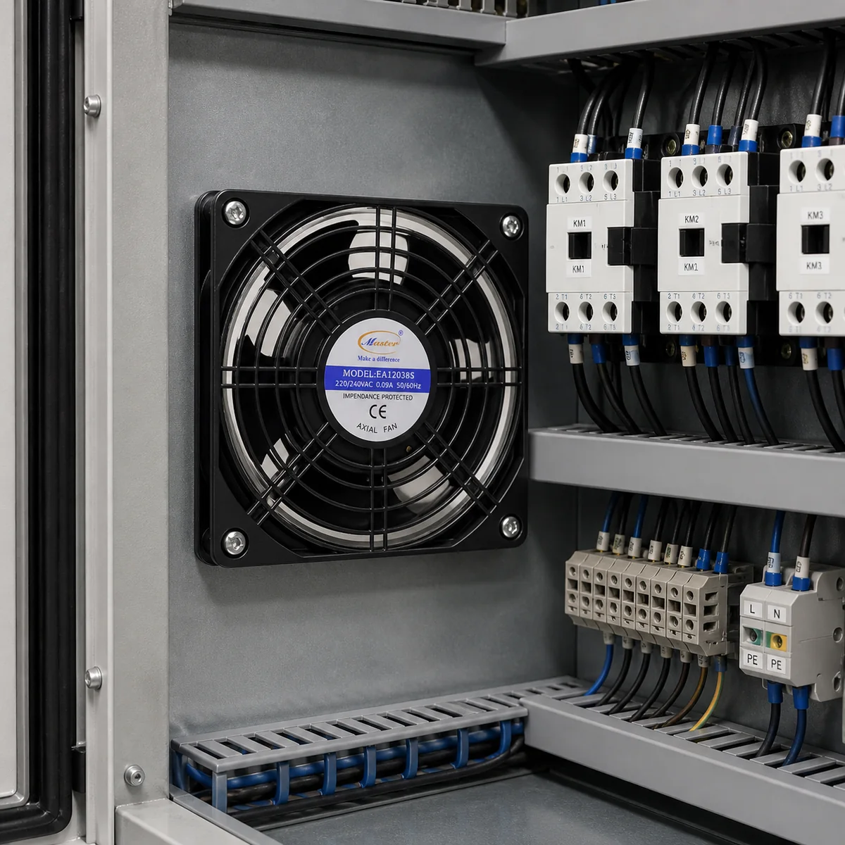 Ứng Dụng Quạt Hút Tủ Điện Master EA12038S Ứng dụng quạt hút tủ điện Master EA12038S trong tủ điều khiển