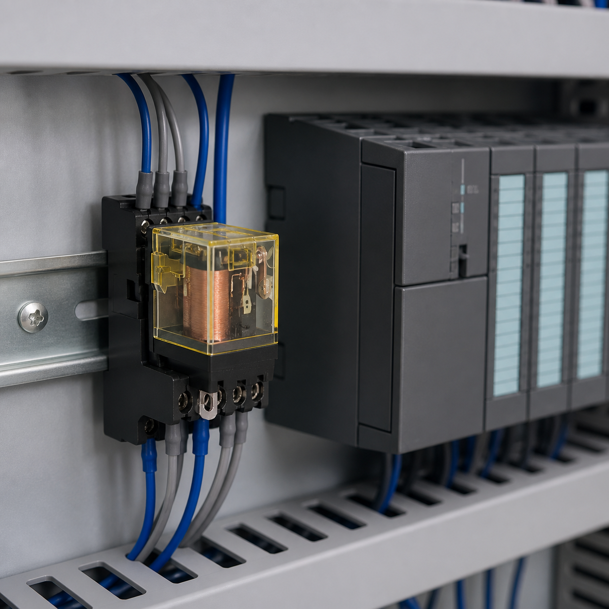 Relay Trung Gian IDEC RJ2S-CL-D24 24VDC 8A - Ảnh ứng dụng Ứng dụng Relay Trung Gian IDEC RJ2S-CL-D24 24VDC 8A trong hệ thống công nghiệp