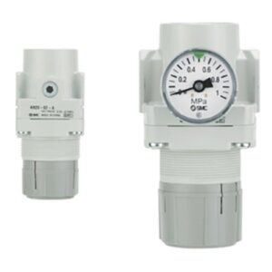Van điều áp SMC AR10-M5GH cổng M5x0.8 kèm đồng hồ tròn và đai ốc lắp panel